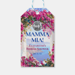 Étiquettes-cadeau Carrelage bleu méditerranéen Fleurs roses Boule di