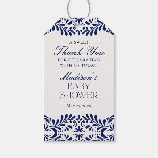 Étiquettes-cadeau Carrelage bleu Talavera Fiesta Baby shower Favoris (Devant)