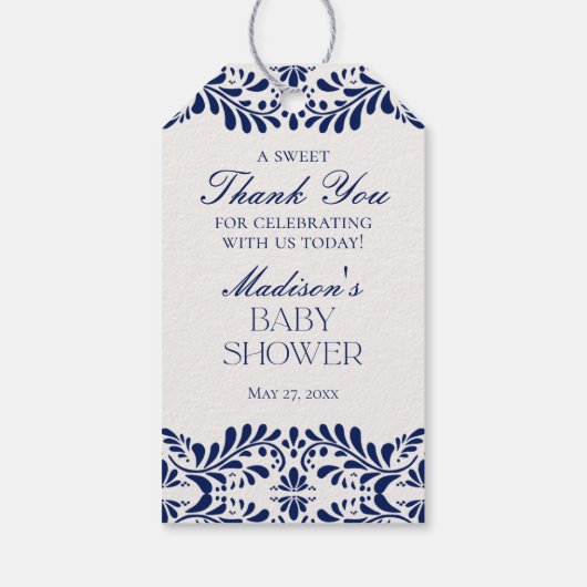 Étiquettes-cadeau Carrelage bleu Talavera Fiesta Baby shower Favoris (Dos)