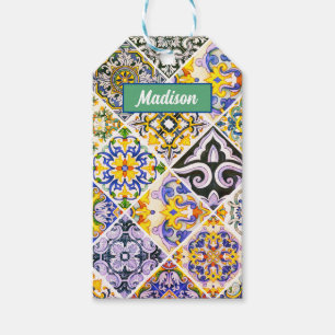 Étiquettes-cadeau Carrelage vert chic sicilien méditerranéen
