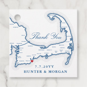 Étiquettes Cadeau Carte de Cape Cod Marine Mariage bleu