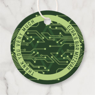 Étiquettes Cadeau Carte de circuit d'ordinateur vert Barre Mitzvah