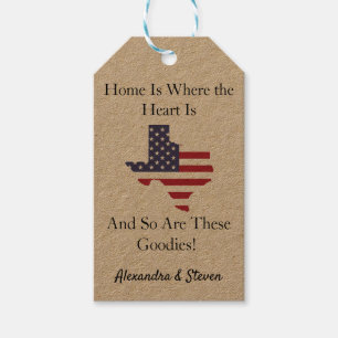 Étiquettes-cadeau Carte de l'État du Texas Drapeau américain La mais