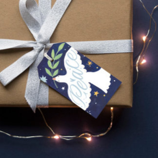 Étiquettes-cadeau Carte de Noël illustrée de la colombe de la paix