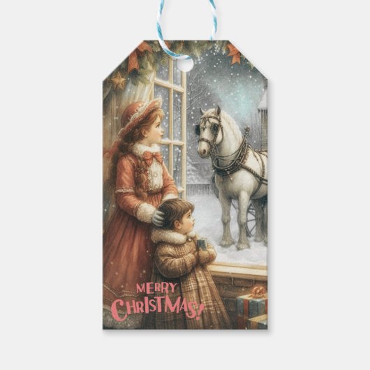 Étiquettes-cadeau Carte de Noël rustique victorienne (Devant)