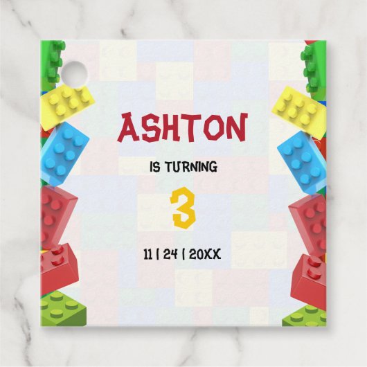 Étiquettes Cadeau Carte d'invitation d'anniversaire Blocs de constru (Devant)