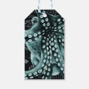 Étiquettes-cadeau Carte du crayon vert octopus coloré