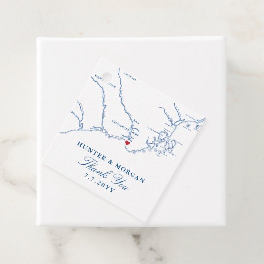 Étiquettes Cadeau Carte du Maine Kennebunkport Mariage bleu marine (En situation)