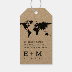 Étiquettes-cadeau Carte du monde sur Kraft Typewriter Police Merci F