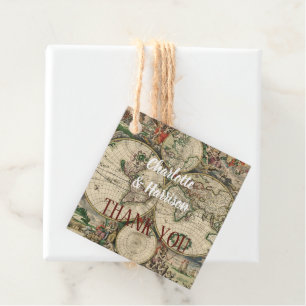 Étiquettes Cadeau Carte du monde vintage thème Mariage de voyage