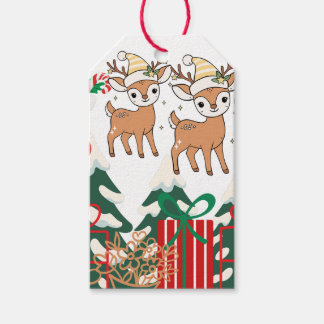 Étiquettes-cadeau Carte magnétique de cerf de dessin animé et élémen