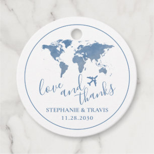 Étiquettes Cadeau Carte Mondiale Voyage Destination Love Thanks