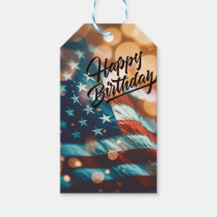 Étiquettes-cadeau Carte postale patriotique d'anniversaire