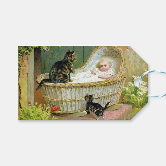 Étiquettes-cadeau Carte postale pour bébé, chat et chaton (Devant (Horizontal))