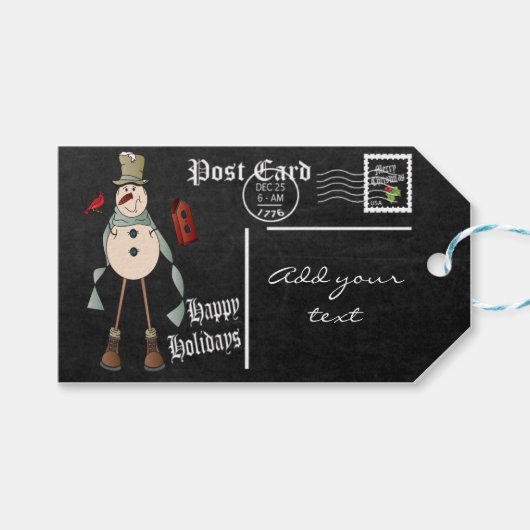 Étiquettes-cadeau Carte postale Stylisée Chalkboard Snowman | Noël (Devant (Horizontal))