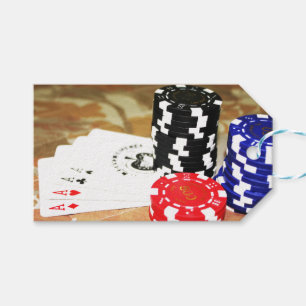 Étiquettes-cadeau Cartes de Poker Aces Chips Jeux Casino Gagner jeu
