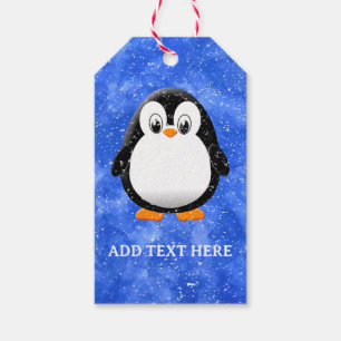 Étiquettes-cadeau Carton en pingouin sur mesure Aquarelle bleu hiver