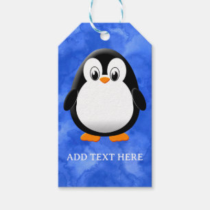 Étiquettes-cadeau Carton en pingouin sur mesure Aquarelle bleue
