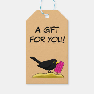 Étiquettes-cadeau Cartoon Blackbird mange de la crème glacée   Ajout