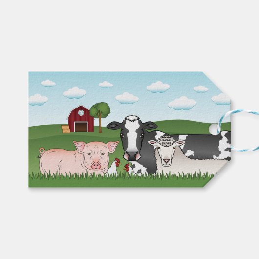 Étiquettes-cadeau Cartoon mignon Animaux de ferme Barnyard Illustrat (Devant (Horizontal))