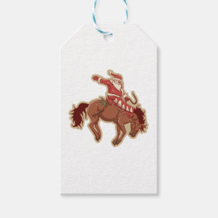 Étiquettes-cadeau Cartoon rouge santa claus ryding on horse