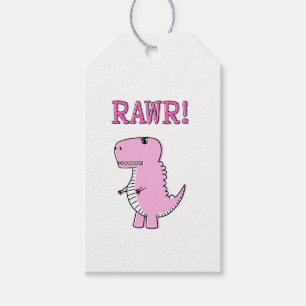 Étiquettes-cadeau Cartoon T-Rex Dinosaur Mignonne Et Rose En Colère