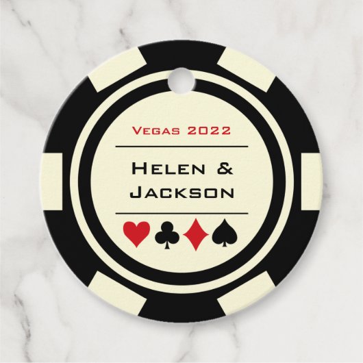 Étiquettes Cadeau Casino Black White Poker Chips Las Vegas Mariage (Devant)