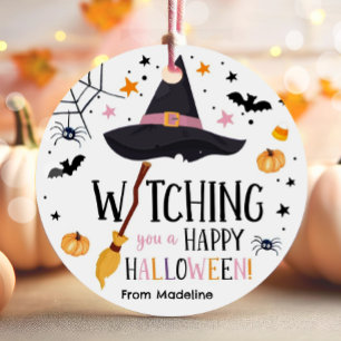 Étiquettes Cadeau Casquette de sorcière Broom heureux Halloween Spid