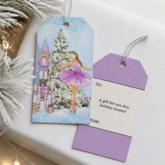 Étiquettes-cadeau Casse-noisette et ballerine Noël lavande