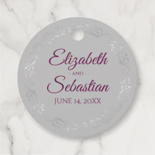 Étiquettes Cadeau Cassis de bordure en argent Lacy Mariage violet et