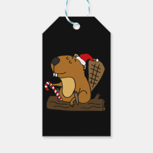 Étiquettes-cadeau Castor cool en chapeau de Noël