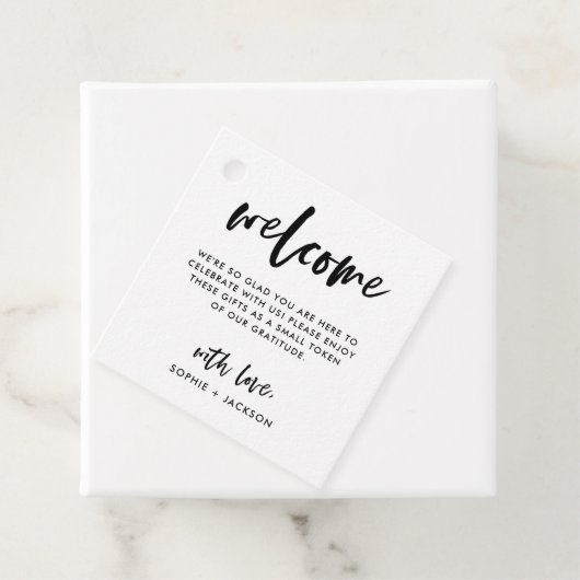 Étiquettes Cadeau Casual Script | Sac cadeau de bienvenue Mariage ou (En situation)