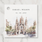 Étiquettes Cadeau Cathédrale de Barcelone Espagne Mariage d'aquarell (Devant)
