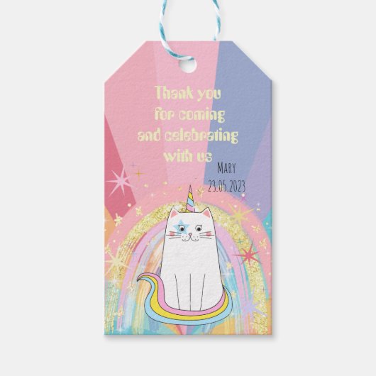 Étiquettes-cadeau Caticorn Meow-Gical Anniversaire merci (Devant)