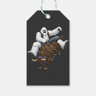 Étiquettes-cadeau Cavalier de taureau Yeti Père Noël Rodeo de Noël o