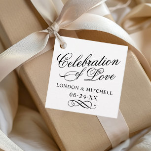 Étiquettes Cadeau Célébration d'Amour Monogramme Calligraphié Noir