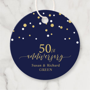 Étiquettes Cadeau Célébration de 50 ans de mariage Gold & Navy Fa