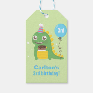 Étiquettes-cadeau Célébrations d'anniversaire de dinosaure vert mign