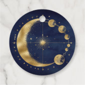 Étiquettes Cadeau Céleste Bleu Lune Or Phases Mariage Merci (Dos)