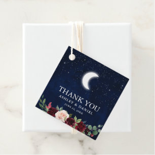 Étiquettes Cadeau Céleste Mariage Blue Sky Moon Stars Floral