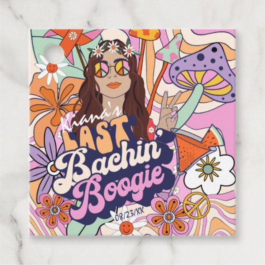 Étiquettes Cadeau Célibataire Groovy 70s dernière bringue disco ID92 (Devant)