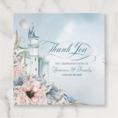 Étiquettes Cadeau Cendrillon Fairy Tale Bleu clair Merci rose (Devant)