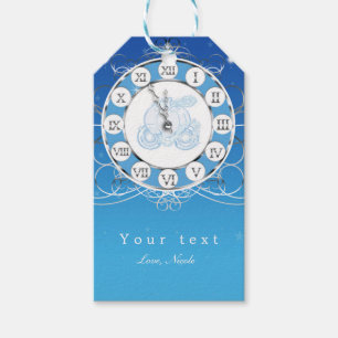 Étiquettes-cadeau Cendrillon Presque Minuit Fête Argent & Bleu