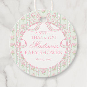Étiquettes Cadeau Cercle de Baby Shower Floral Élégant Vintage Vert
