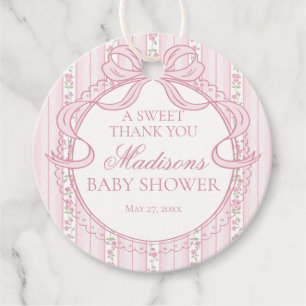 Étiquettes Cadeau Cercle de Baby Shower Floral Fancy Vintage Rose