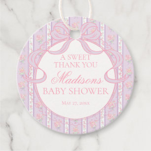 Étiquettes Cadeau Cercle de Baby Shower Floral Fancy Vintage Violet