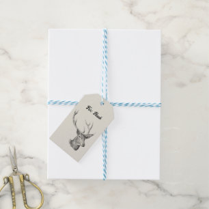 Étiquettes-cadeau Cerf Buck Head avec Antlers Black and White Art