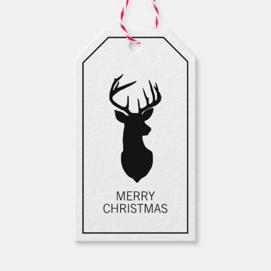 Étiquettes-cadeau Cerf de Noël noir et blanc (Devant)