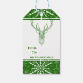 Étiquettes-cadeau Cerf de Noël vert et blanc géométrique moderne (Dos)