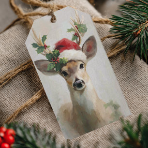 Étiquettes-cadeau Cerf élégant avec chapeau de Noël Christmas